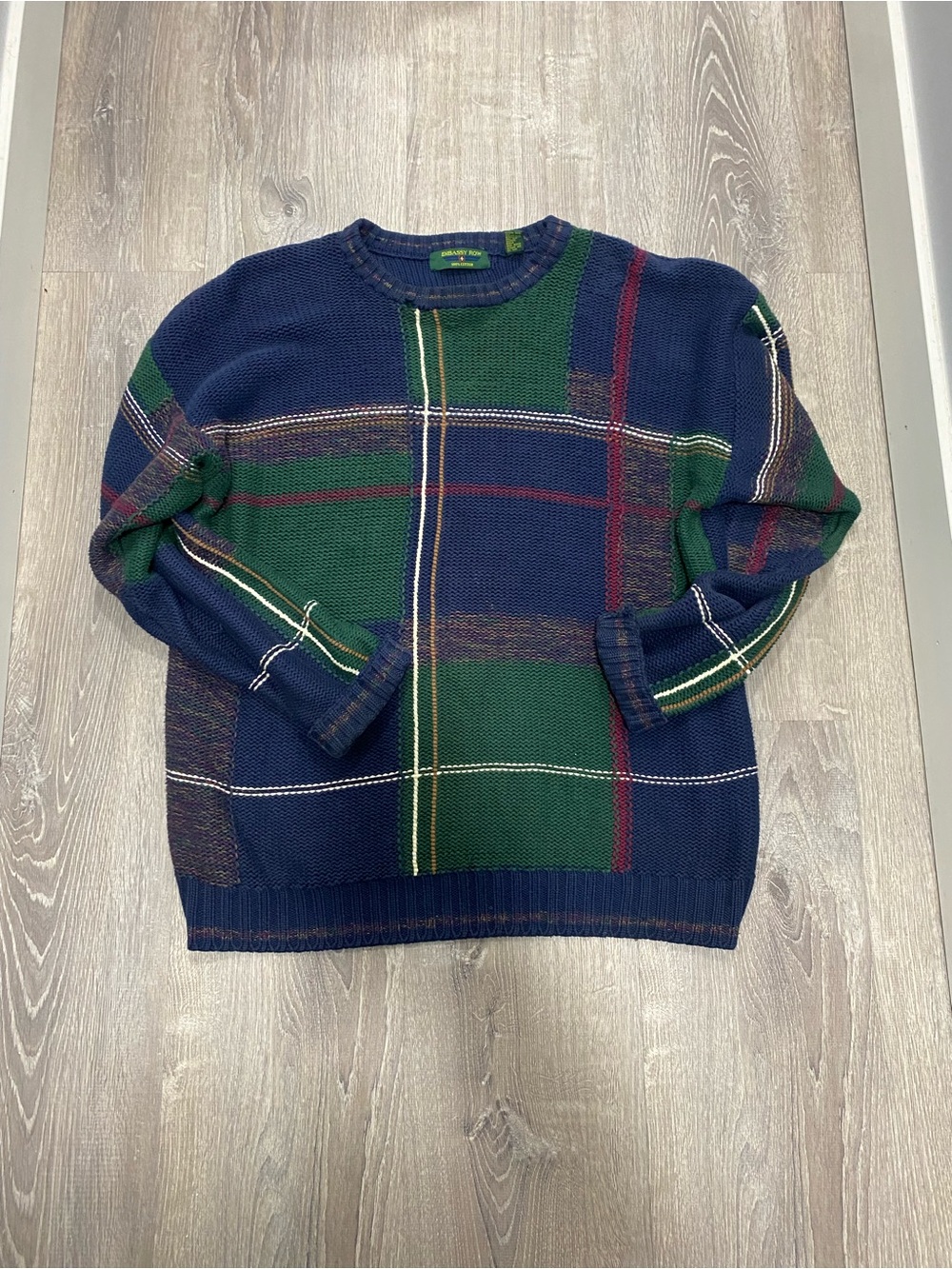 Plaid Crewneck Sweater - Navy & Green